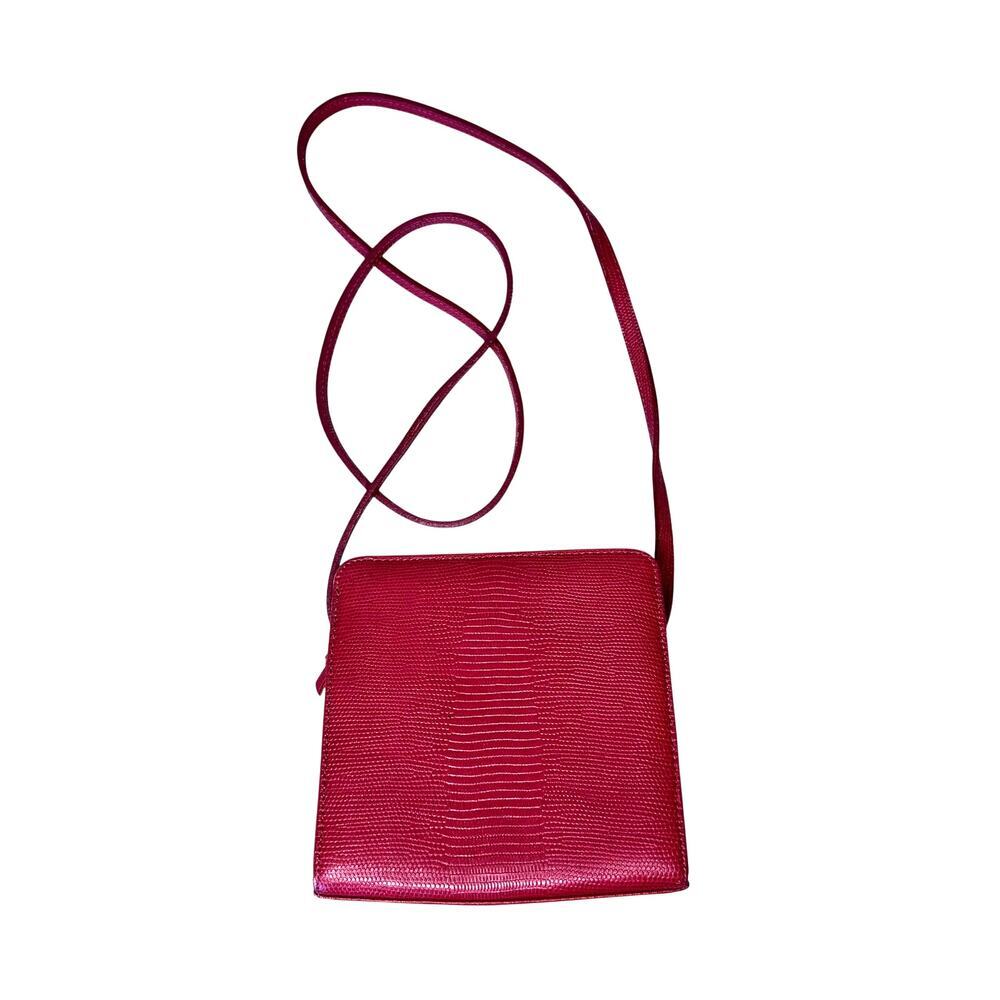 VTG Red Leather Croc-Embossed Talbots Square Shoulder Bag Purse Cross Body